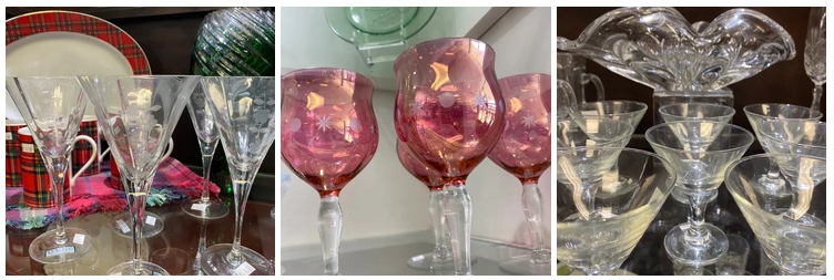 Three photos of glassware