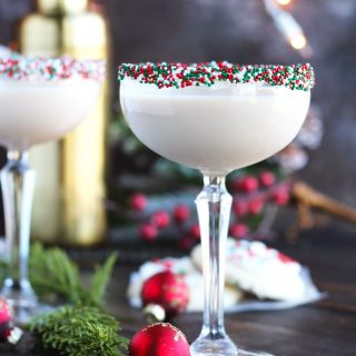 Sugar cookie martini with holiday sprinkles on the rim